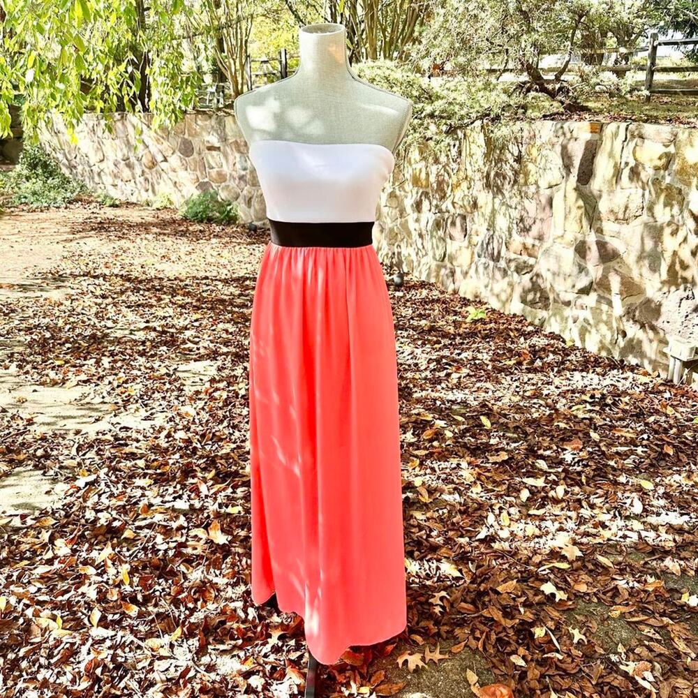 Interi Strapless long flowy dress coral white xsmall special event homecoming
